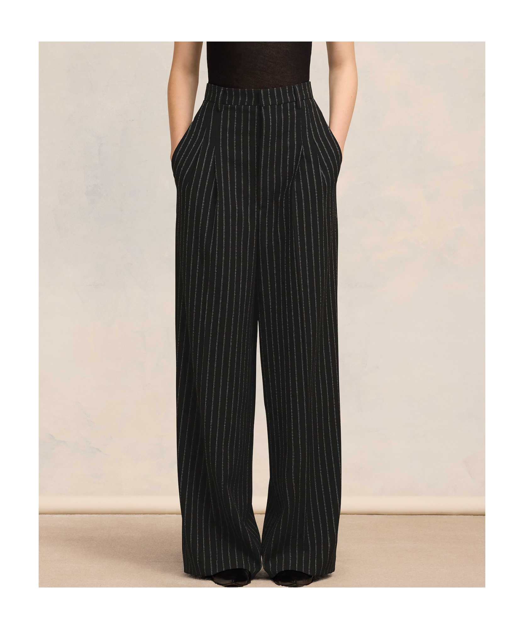 Ami Alexandre Mattiussi Pinstripe-print Wide-leg Trousers In Black
