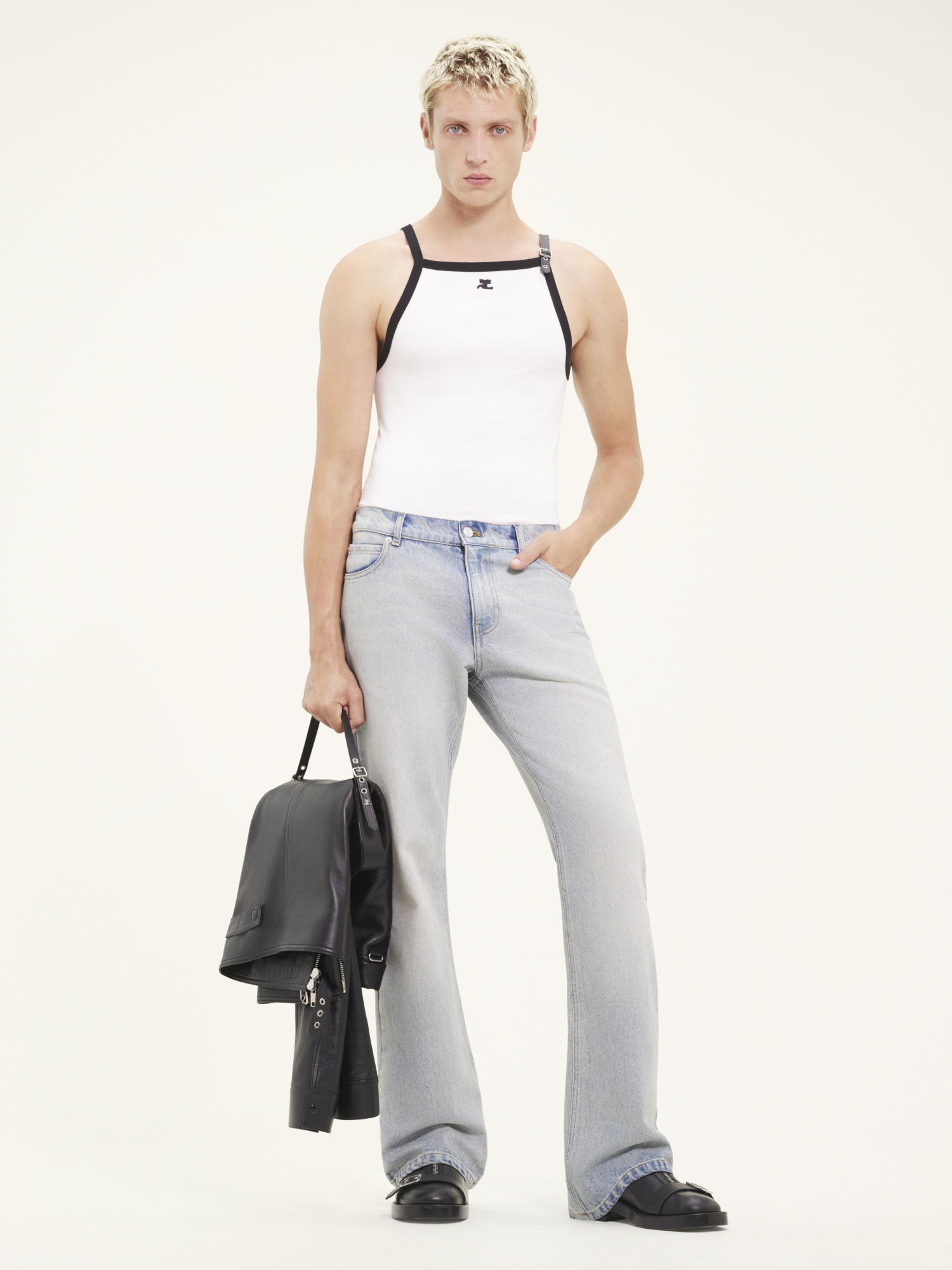 Shop Courrèges Buckle Contrast Tank Top In White