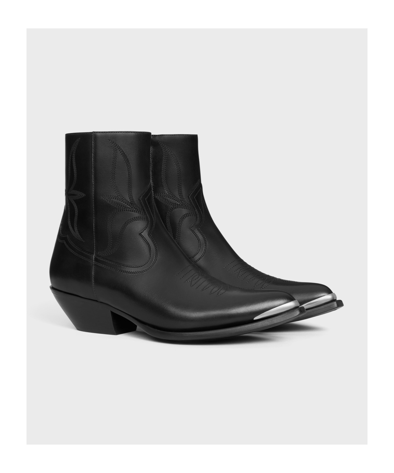 Celine Men Leon Zipped Boot With Metal Toe In Shiny Calfskin In Black