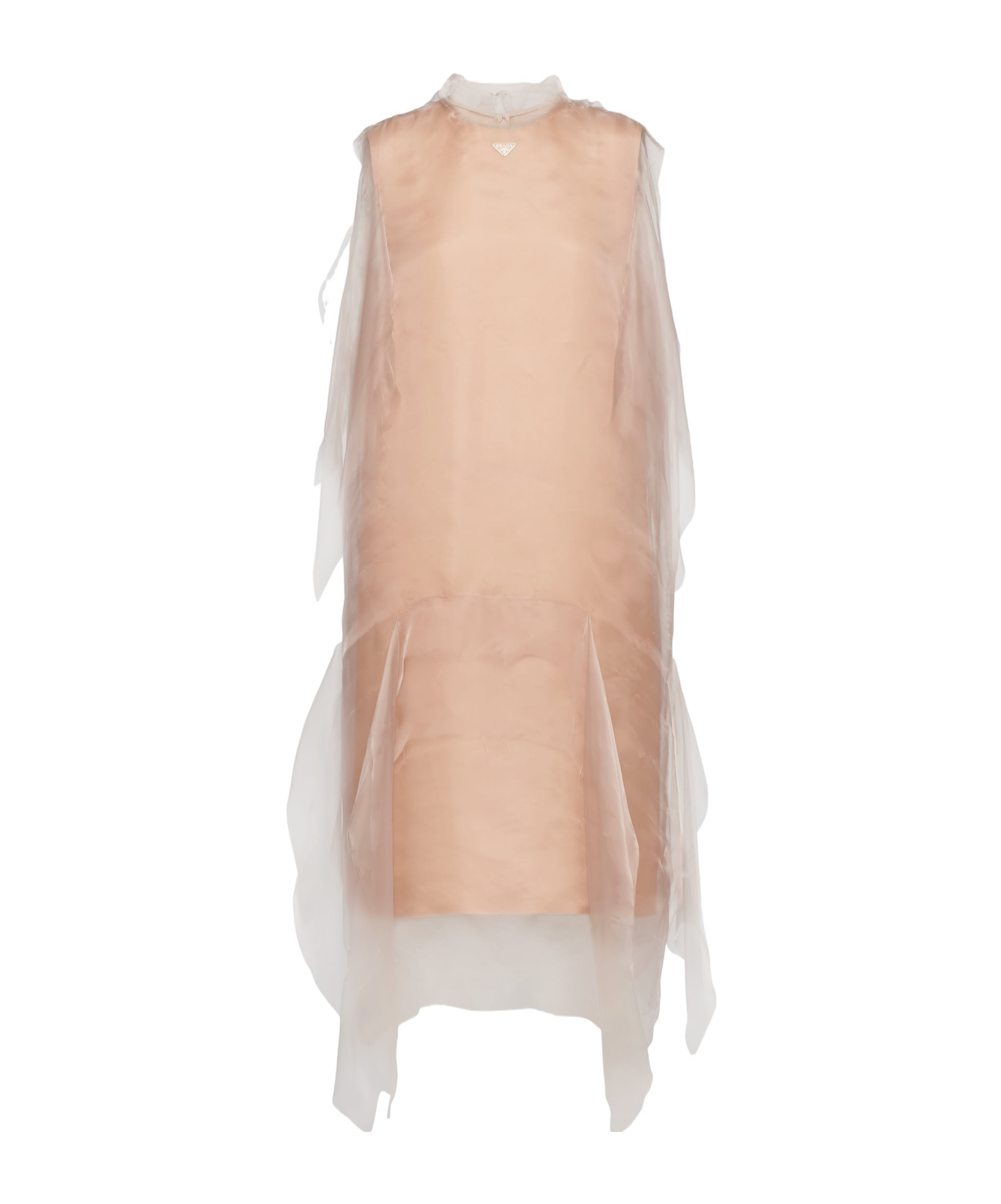 Prada Tie-neck Technical Voile Dress In Nude