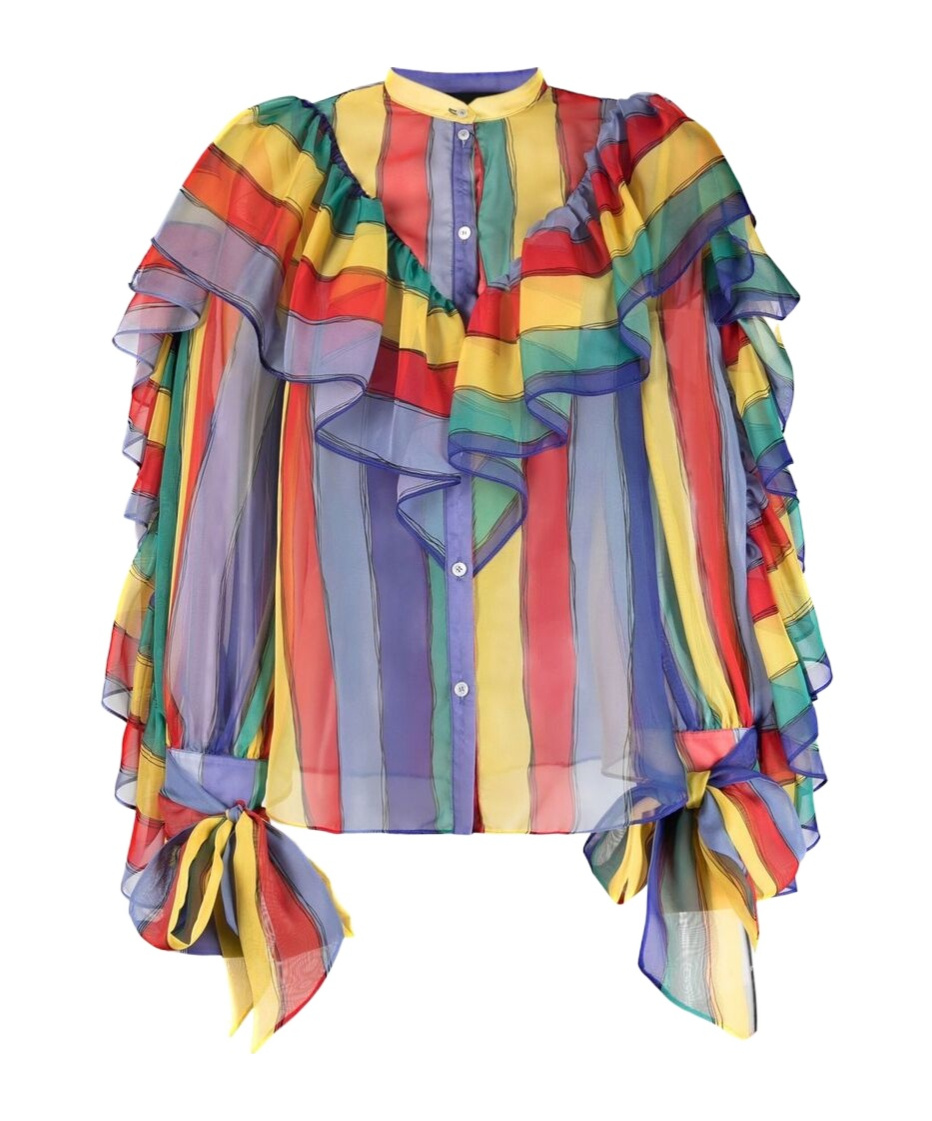 Rochas Stripe-print Ruffled Blouse In Multicolor