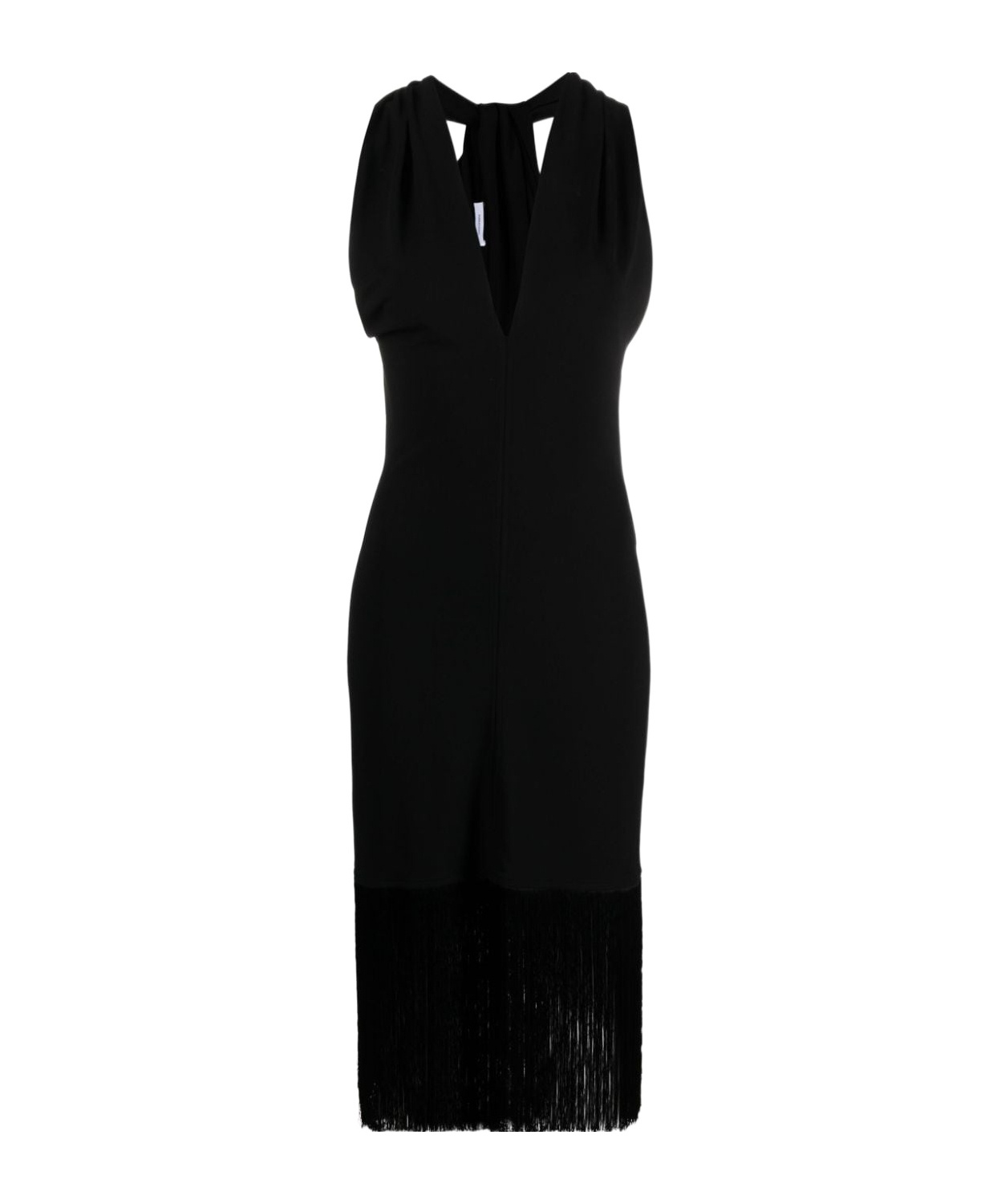 Ferragamo Sleeveless Dress With Fringe In Black