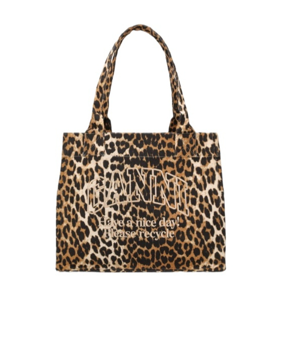 Ganni Womens Leopard Easy Shopper Large Recycled-cotton Tote Bag