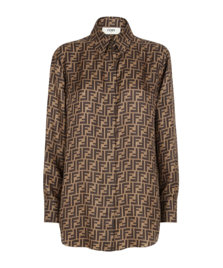 Fendi Silk Shirt With Ff Motif In Brown
