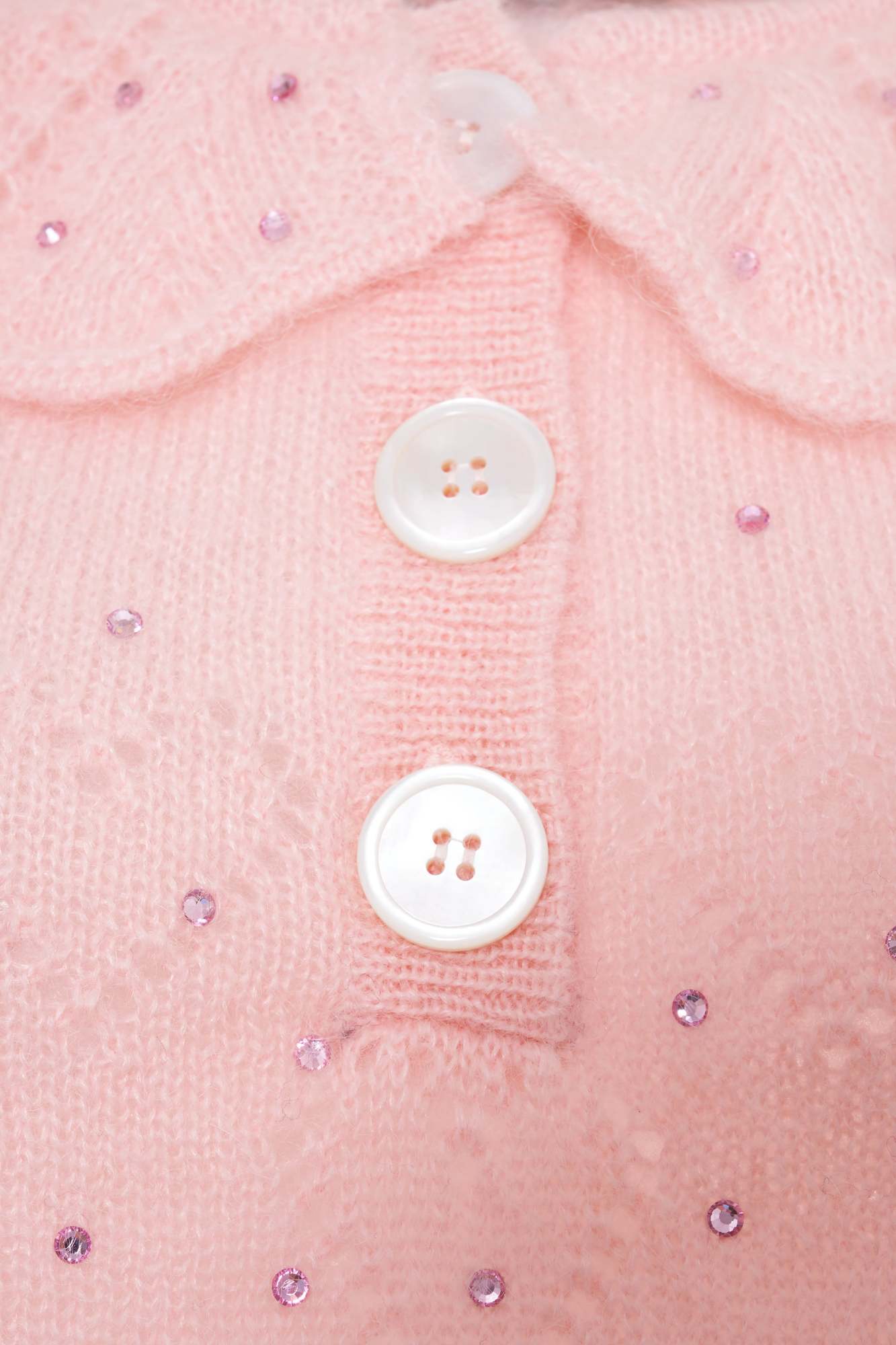 Alessandra Rich Embellished Short Puff Sleeved Knitted Top In Pink