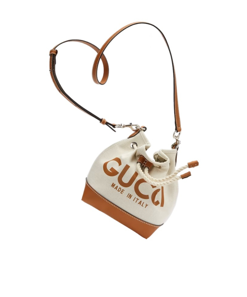 Gucci Logo-print Leather-trimmed Shoulder Bag In Nude