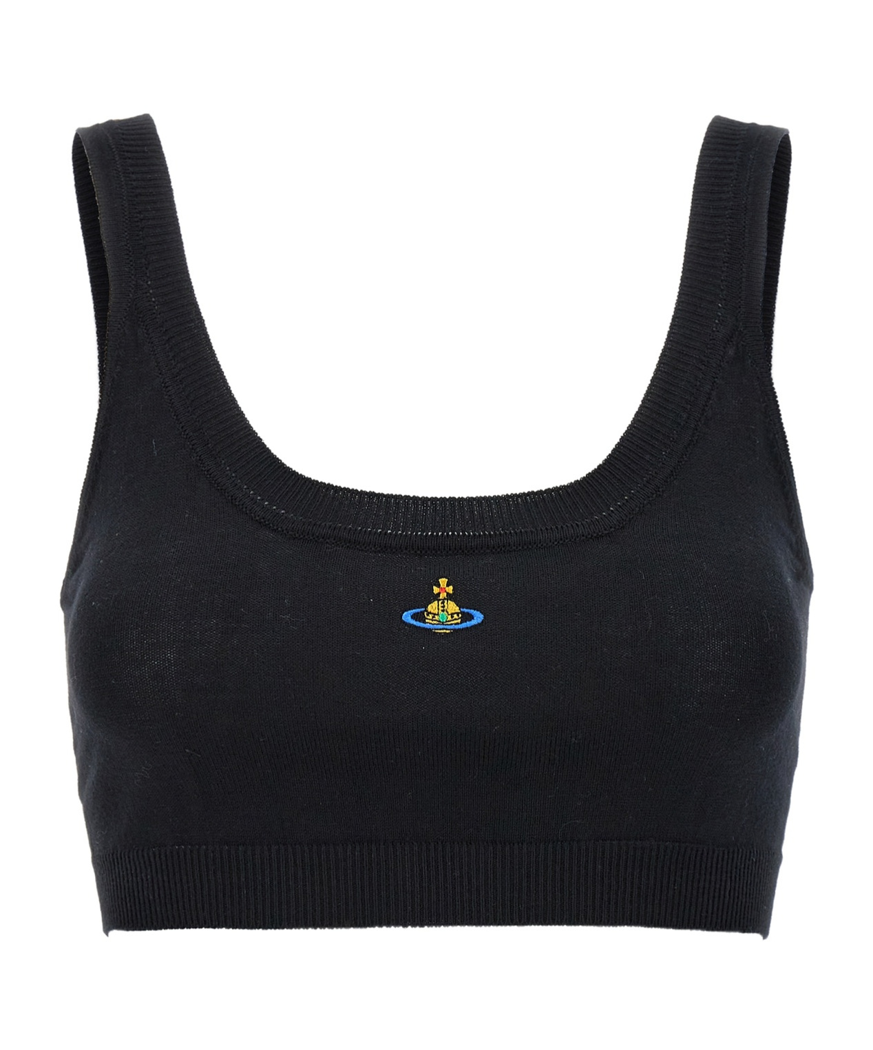 Vivienne Westwood Orb-embroidered Cotton Cropped Top In Black