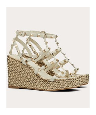 VALENTINO GARAVANI ROCKSTUD CALFSKIN WEDGE SANDAL WITH STRAPS 95 MM