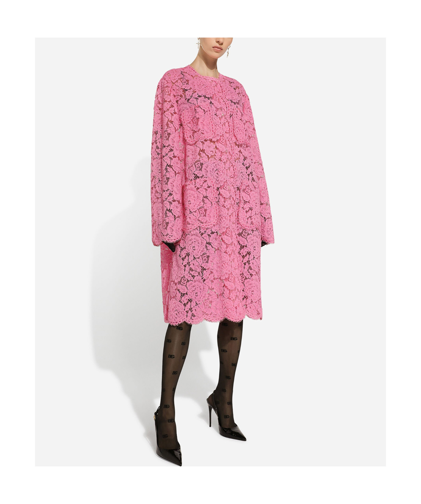 Dolce & Gabbana Dolce  Gabbana Floral Lace Cordonetto Coat In Pink