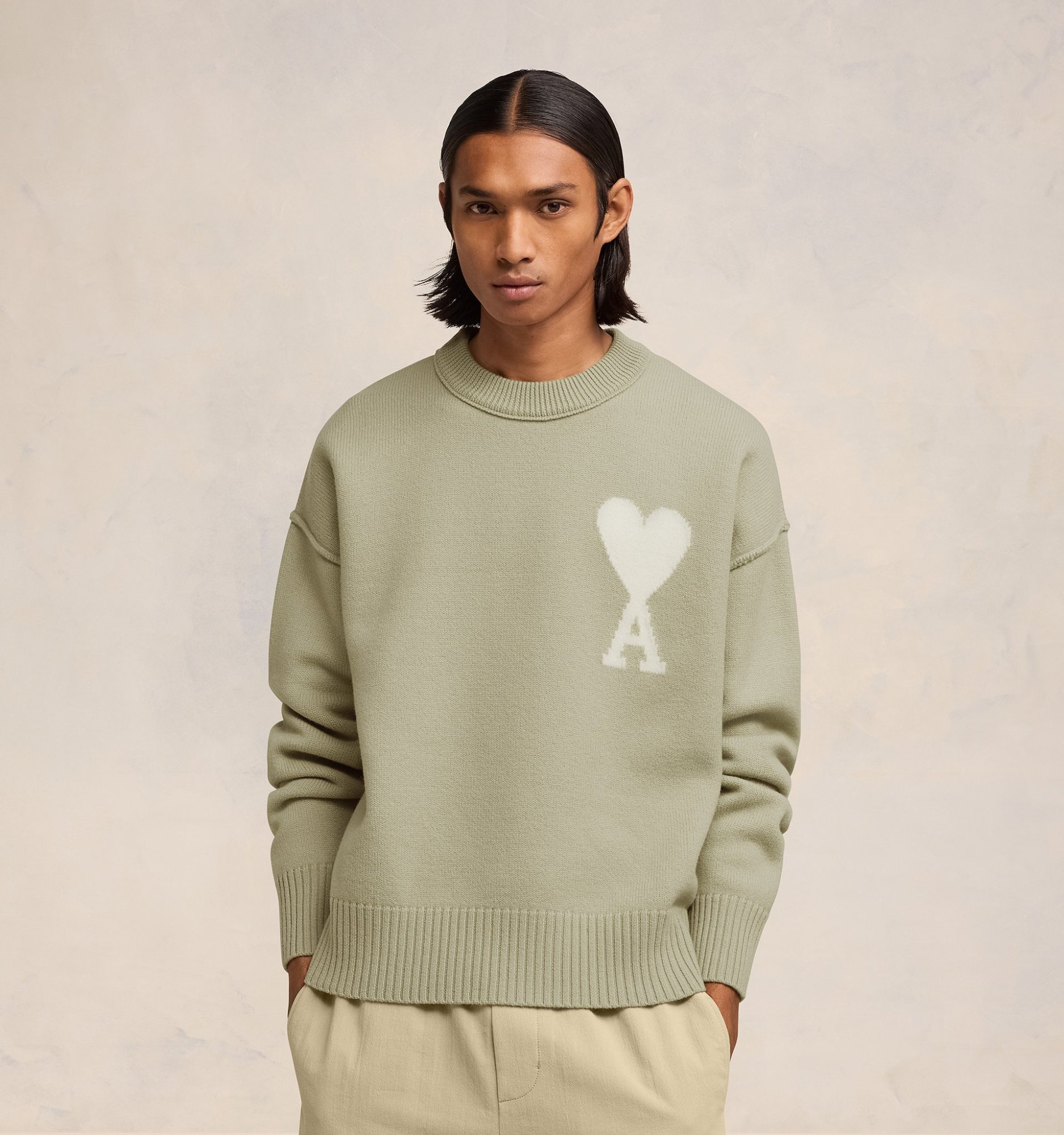 Ami Alexandre Mattiussi Ami De Coeur Wool Jumper In Green