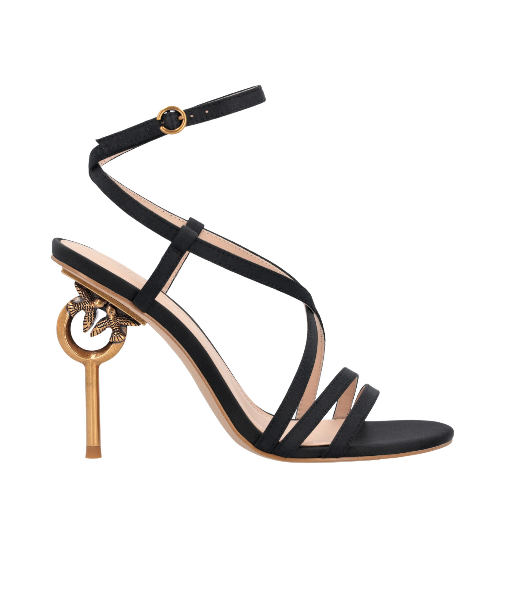 Pinko Love Birds Heeled Satin Sandals In Black