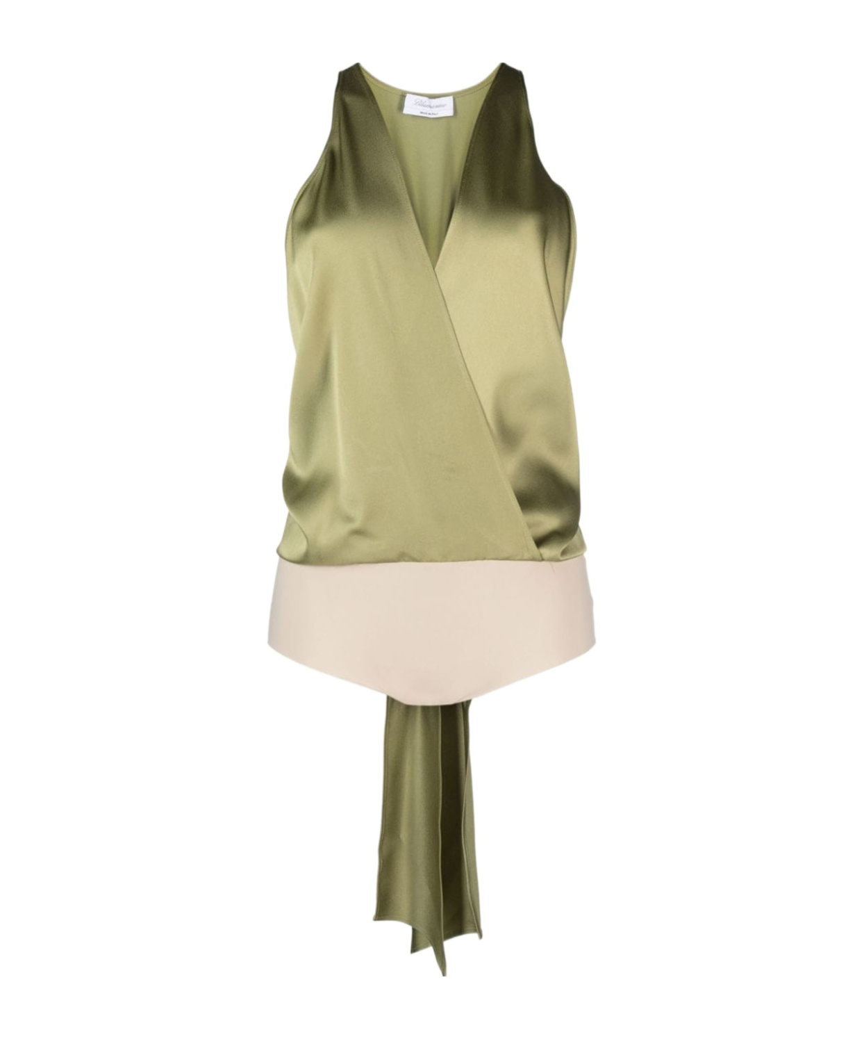 Blumarine Plunging V-neck Open Back Satin Bodysuit In Nude