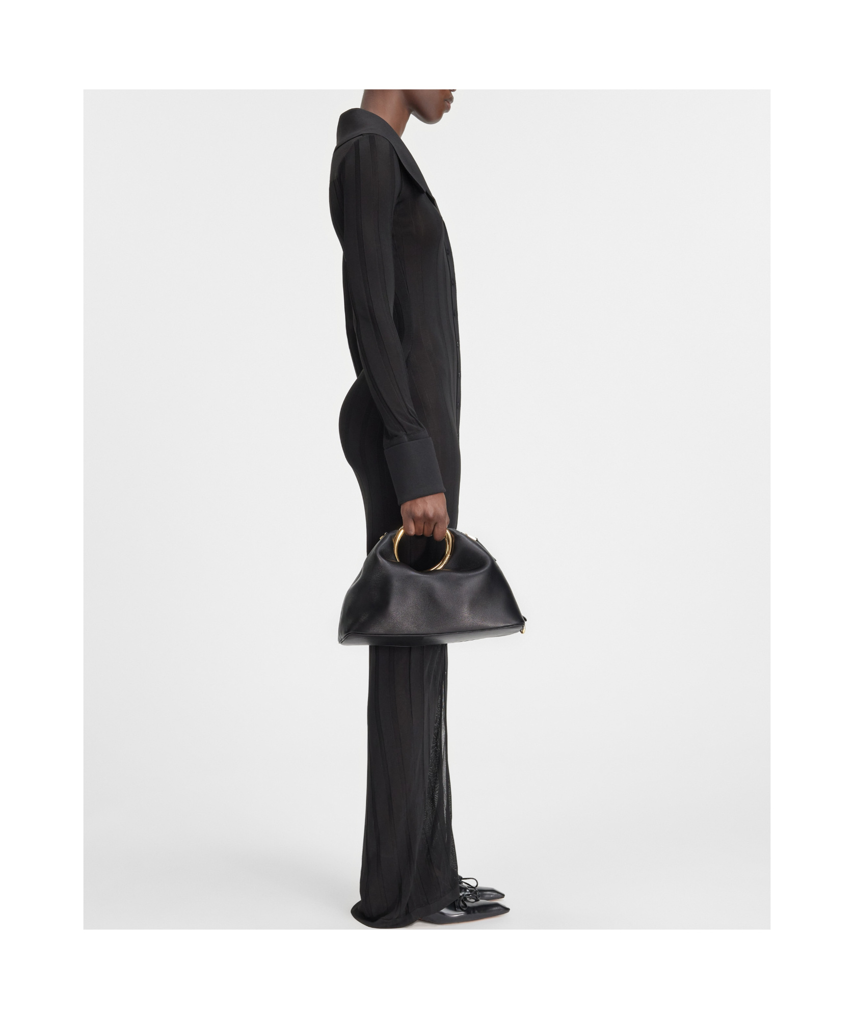 Jacquemus Long Knitted Shirt Dress In Black