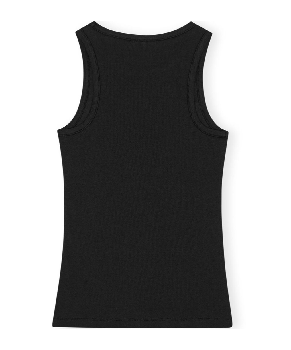 Ganni 'tank Top With Rhinestone Logo In Black