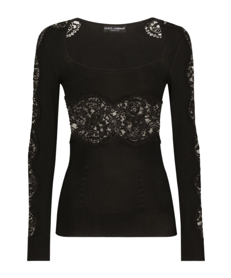 Dolce & Gabbana Viscose Sweater With Lace Inserts In Black