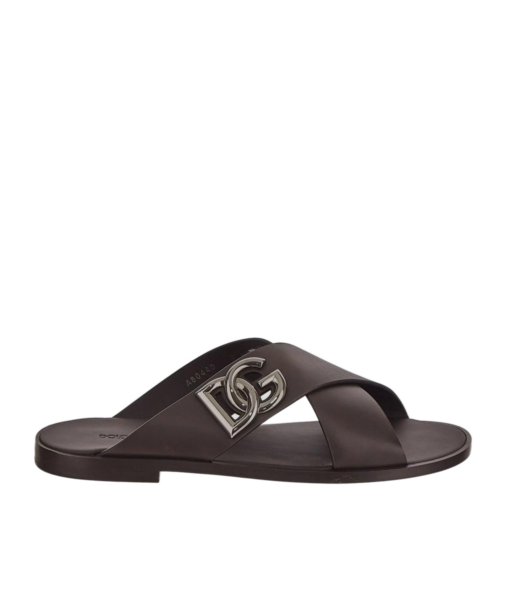 Shop Dolce & Gabbana Logo-plaque Leather Sandals In Black