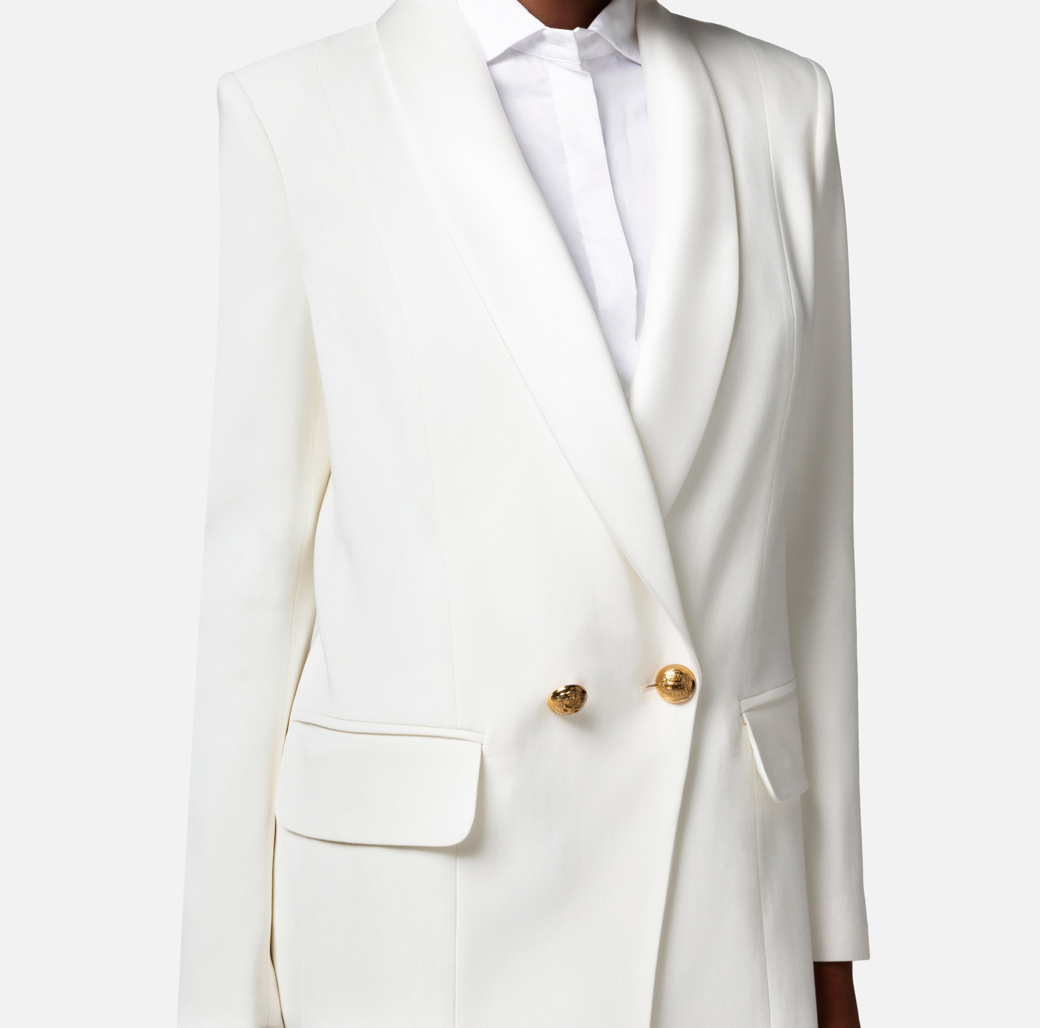 Elisabetta Franchi Structured Double-breasted Jacket With Peak Lapels And Flap Pockets In White