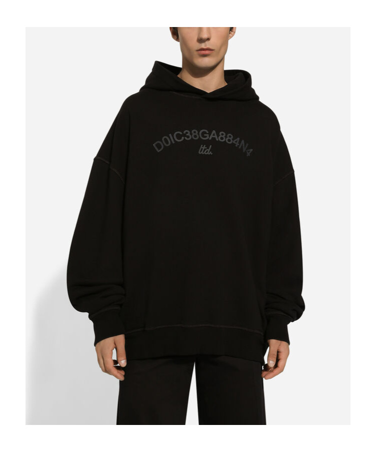 Shop Dolce & Gabbana Logo-print Cotton Hoodie In Black