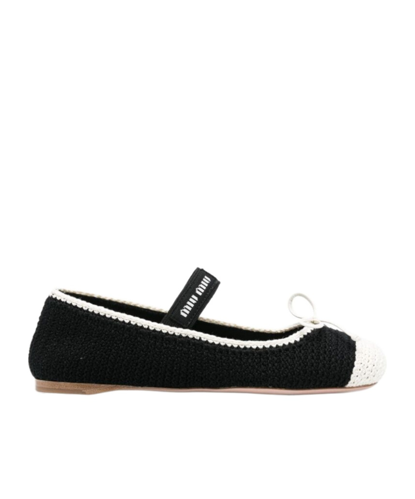 Miu Miu Women Crochet Knit Ballet Flats In Black