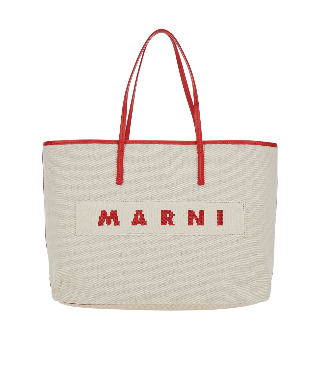 Marni 'small Janus' White Tote Bag With Logo Patch In Cotton Woman In Nude