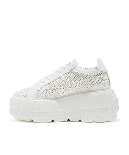 Casadei Nexus Woven Leather Wedge Sneakers In White