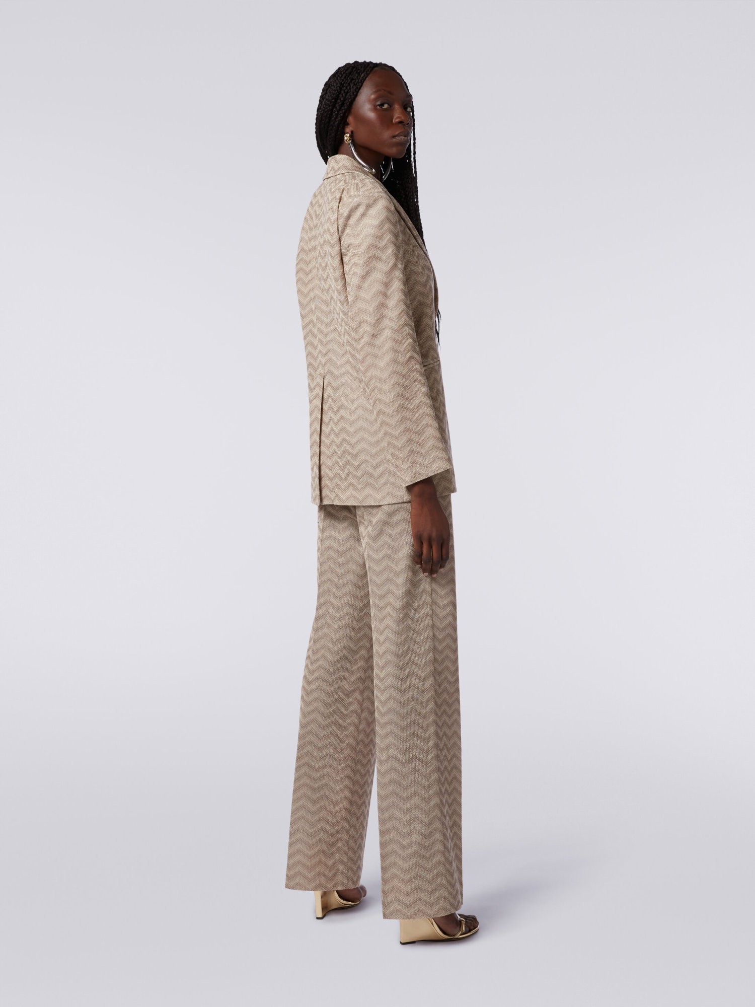 Missoni Chevron-knit Single-breasted Blazer In Nude