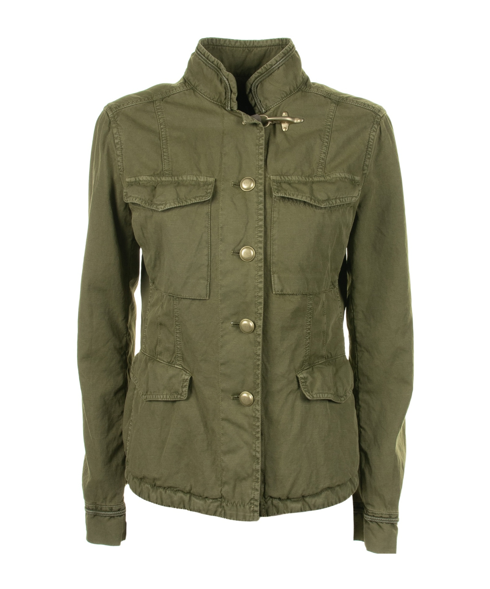 Fay Sahariana Canvas Military Jacket In Green