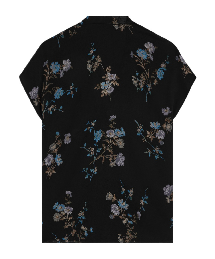 Celine Floral Printed Low-cut Bow Tie Blouse In Black