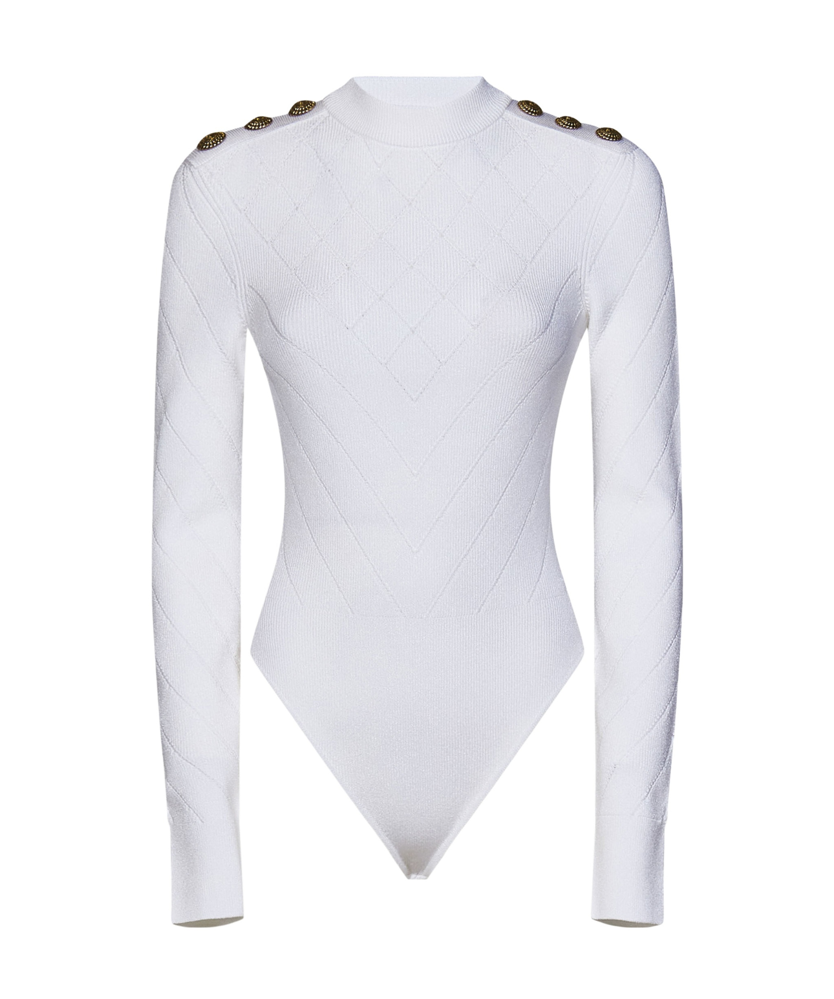 Shop Balmain Ribbed Long-sleeved Bodysuit In White