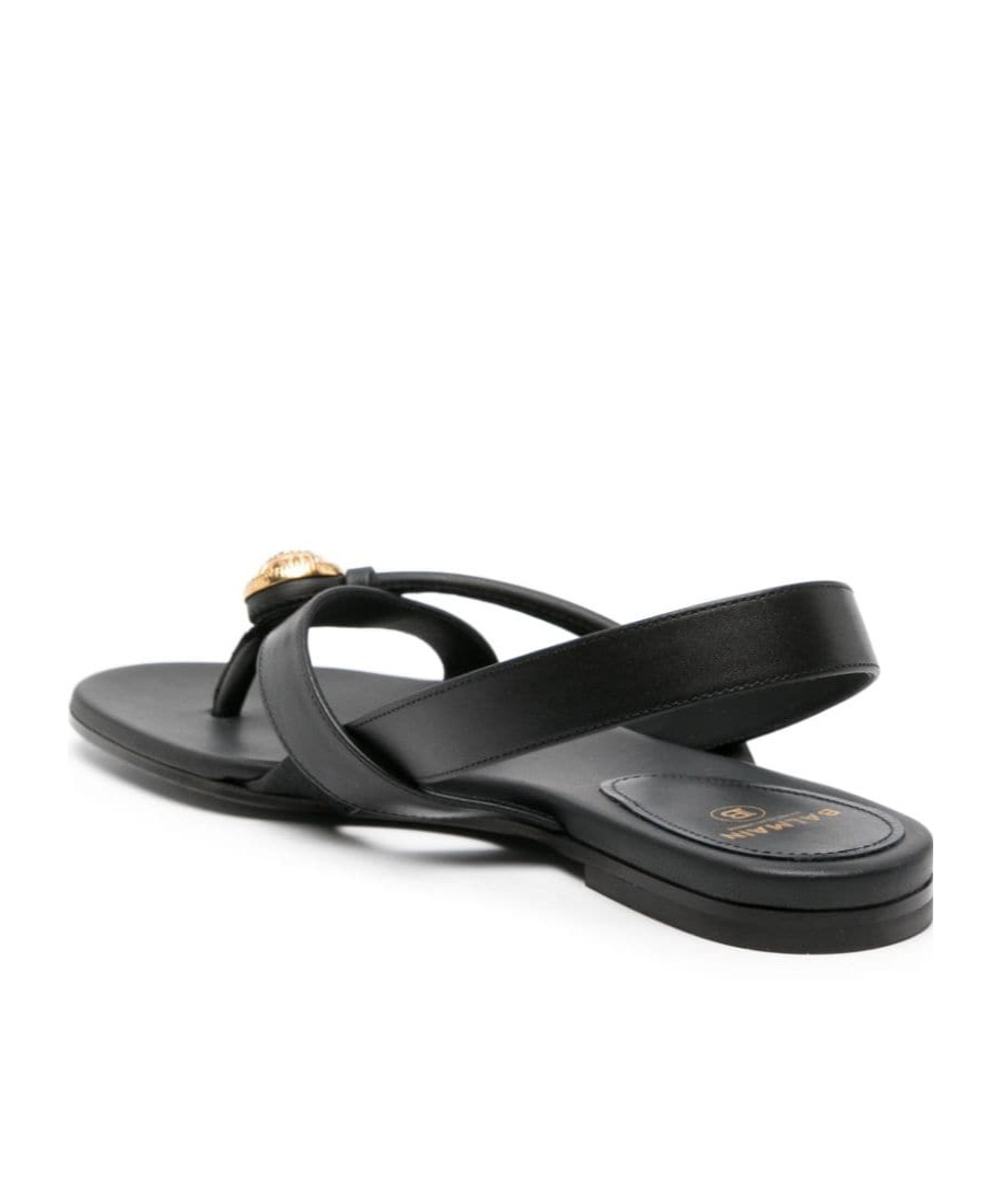 Balmain Embossed-button Leather Sandals In Black