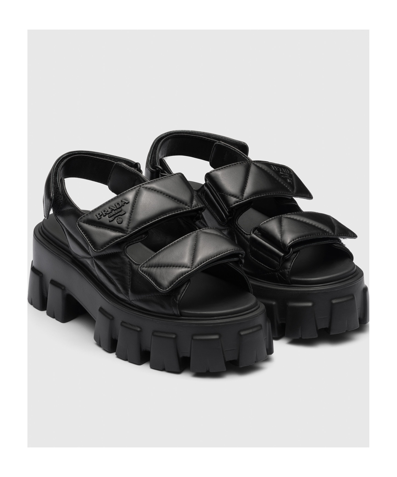 Prada Round-headed High-heeled Sandals In Black