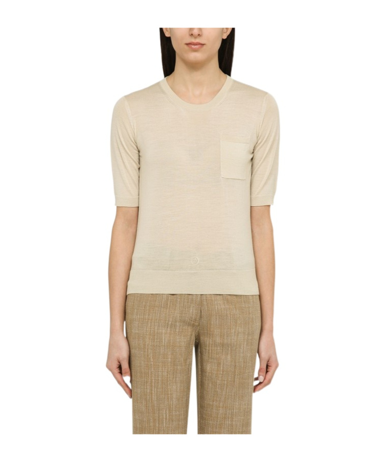 Roberto Collina Knitted Wool Knitted Top In Nude