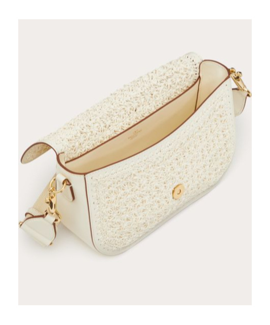 Valentino All Time Crochet Leather Shoulder Bag In Nude