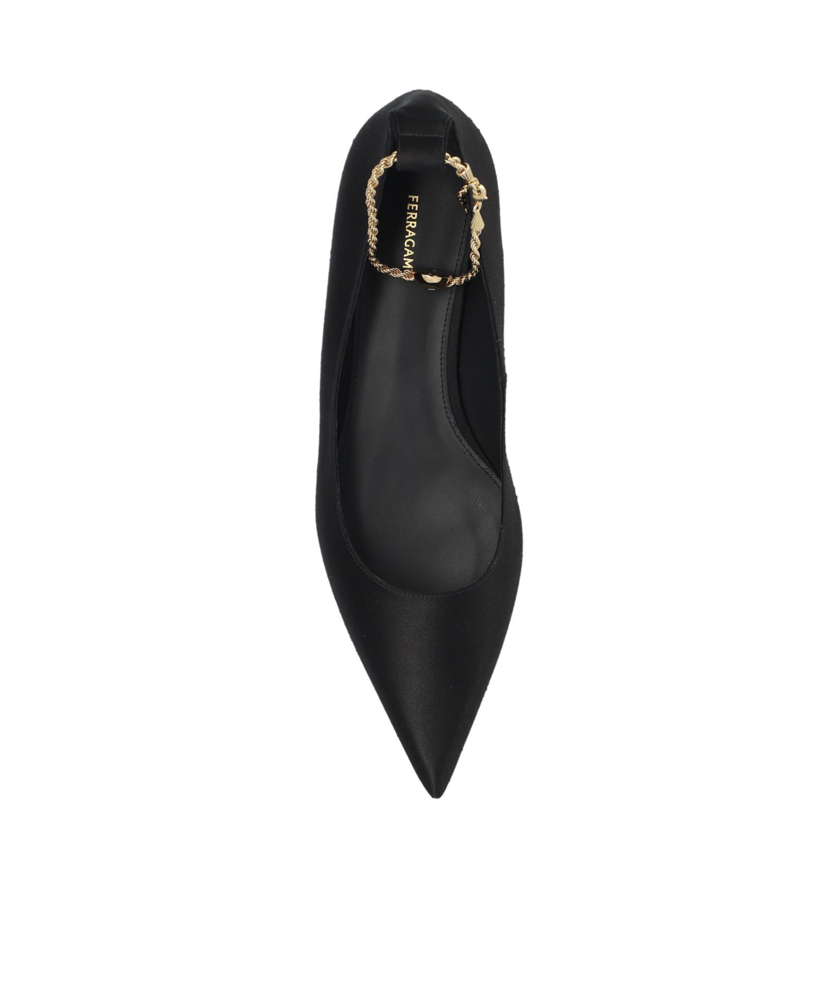 Ferragamo Dada T Chain-embellished Satin Point-toe Flats In Black