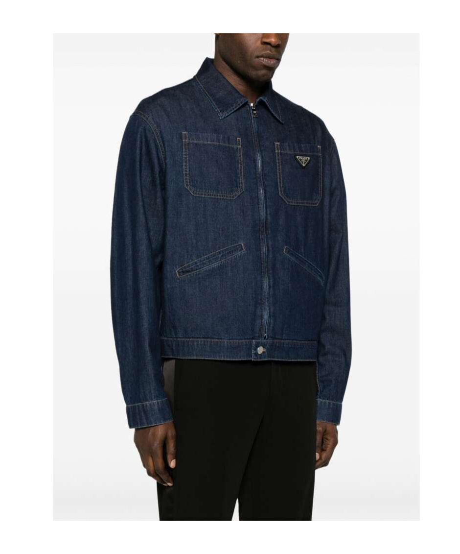 Prada Triangle-patch Zip-up Denim Jacket In Blue