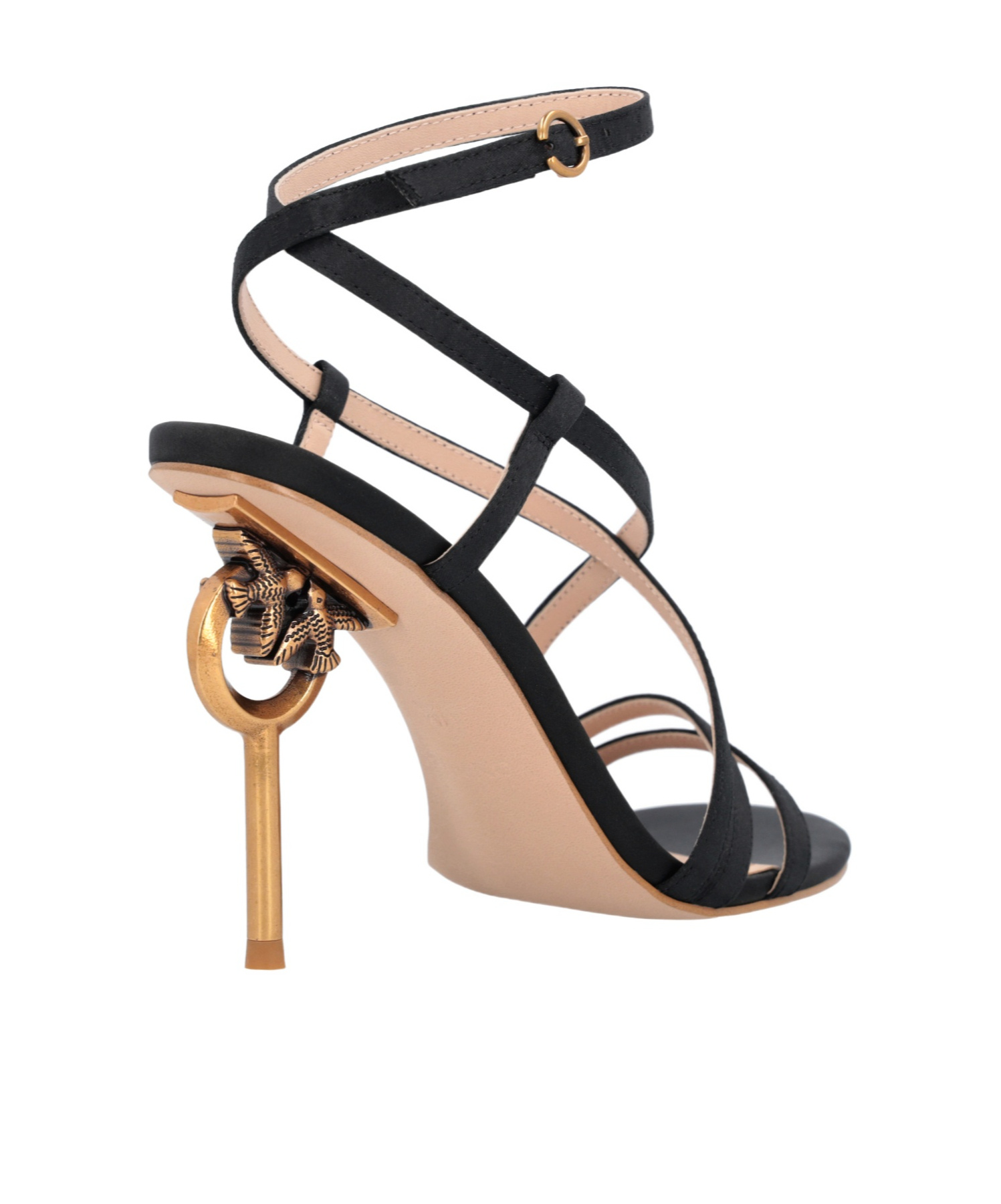 Pinko Love Birds Heeled Satin Sandals In Black