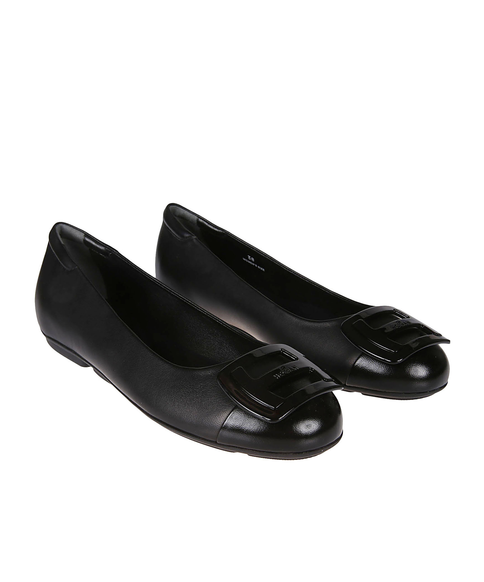 Hogan Leather Ballet Flats With Maxi Plaque In Black