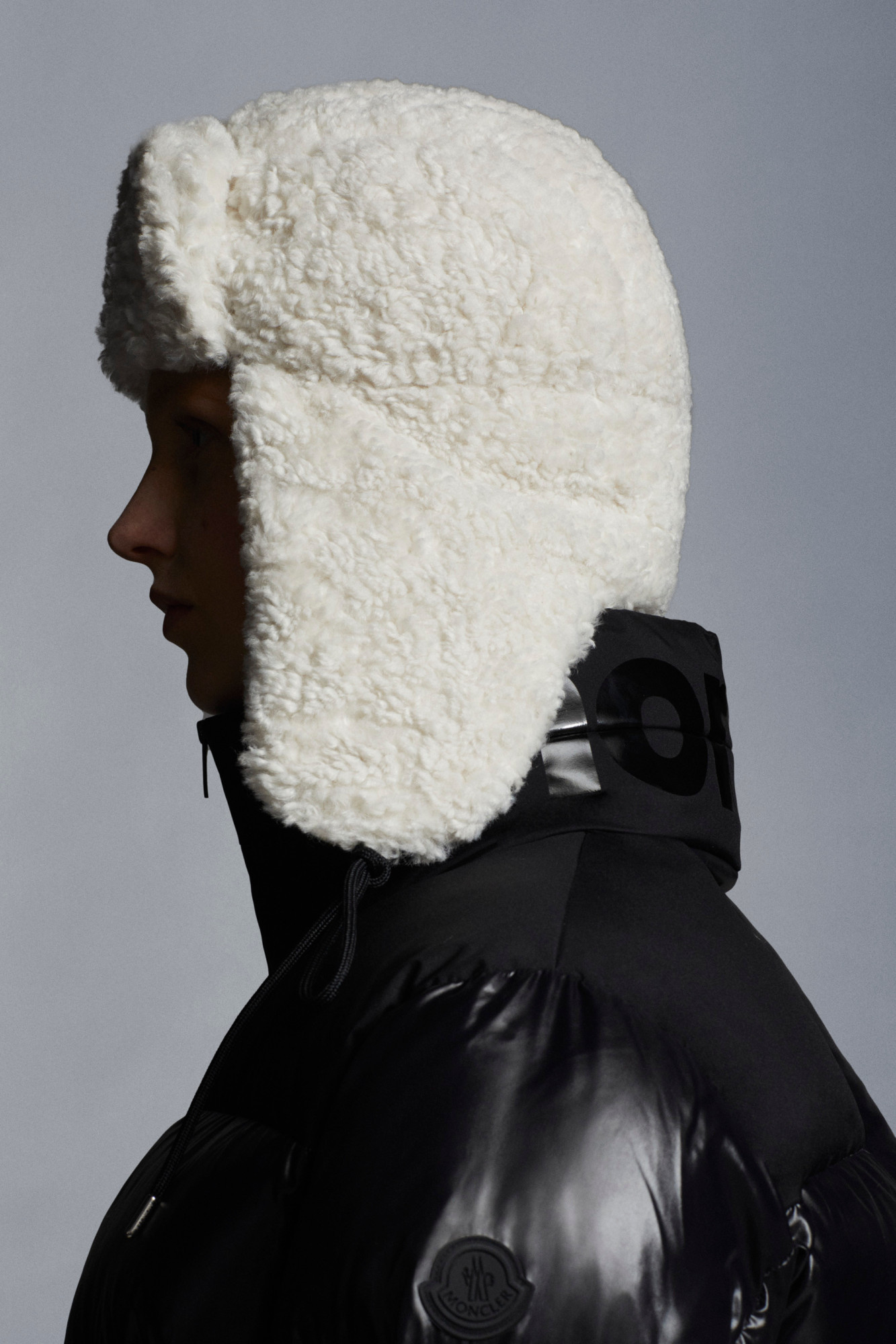Moncler Aviator Logo-patch Fleece Hat In Nude