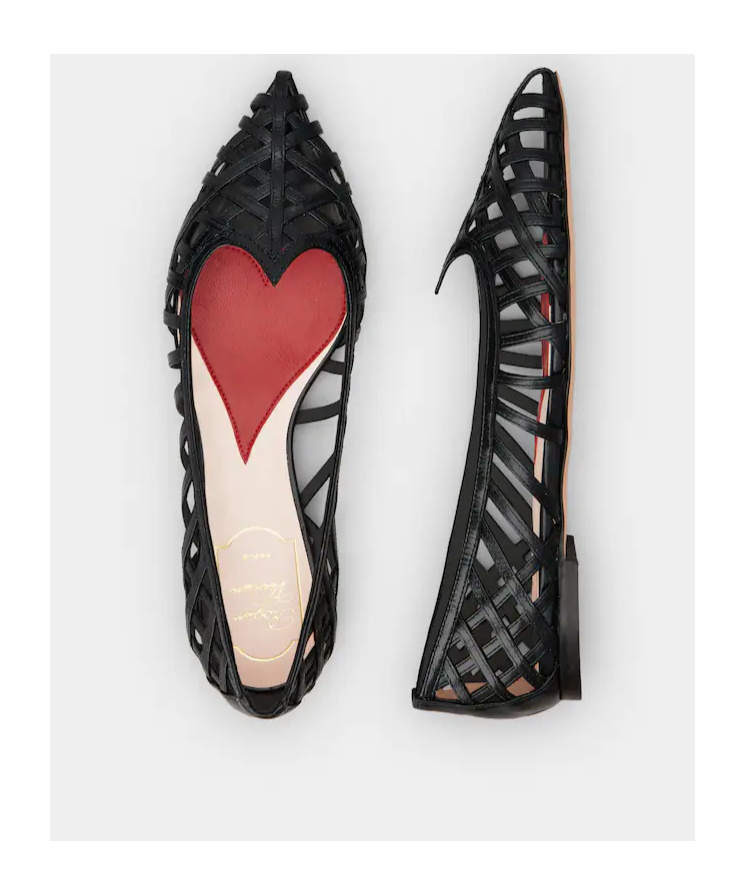 Roger Vivier Leather Point Toe Ballet Flats With Cut-out Details In Black