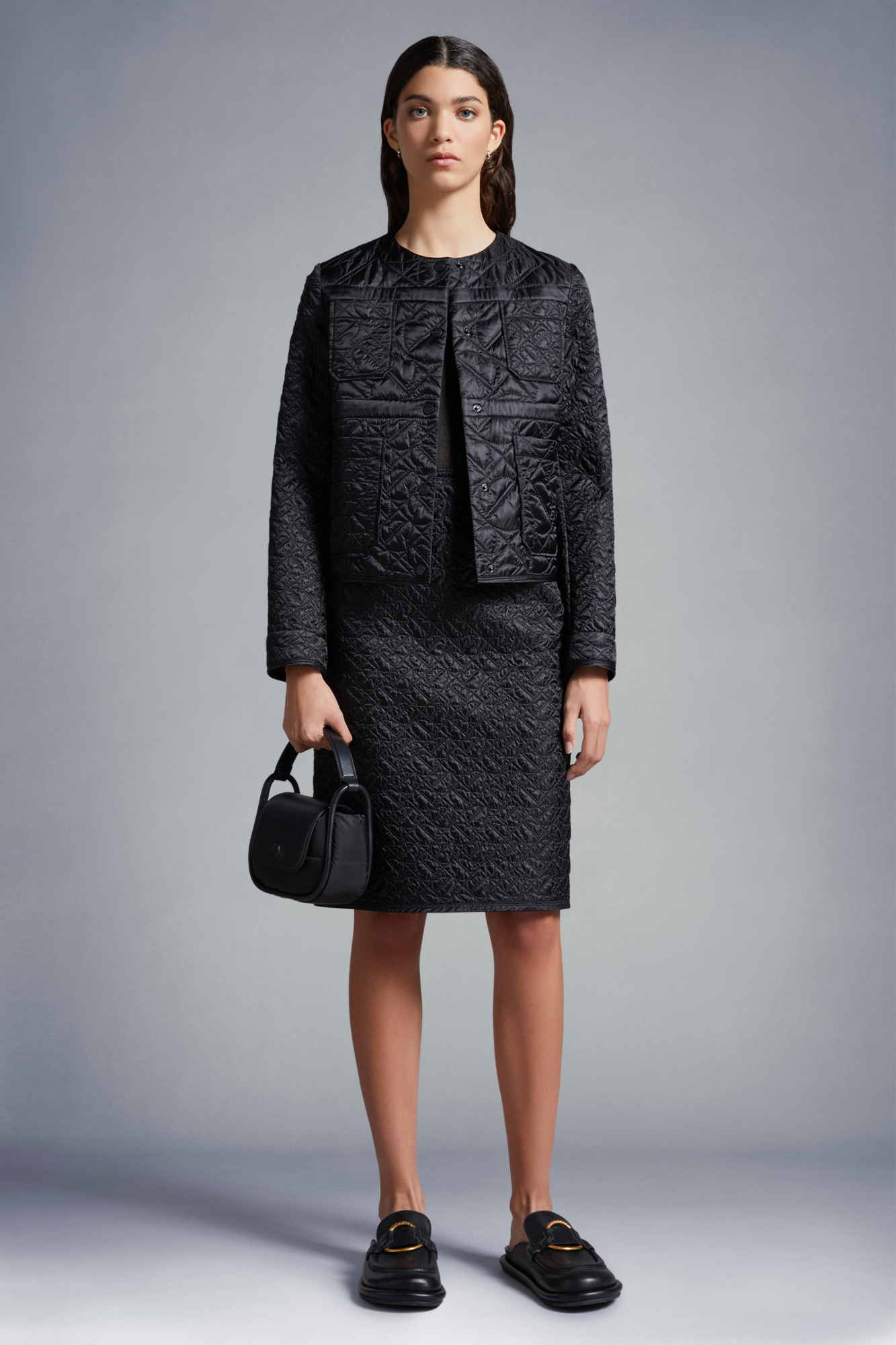 Moncler Quilted Midi Pencil Skirt In Black