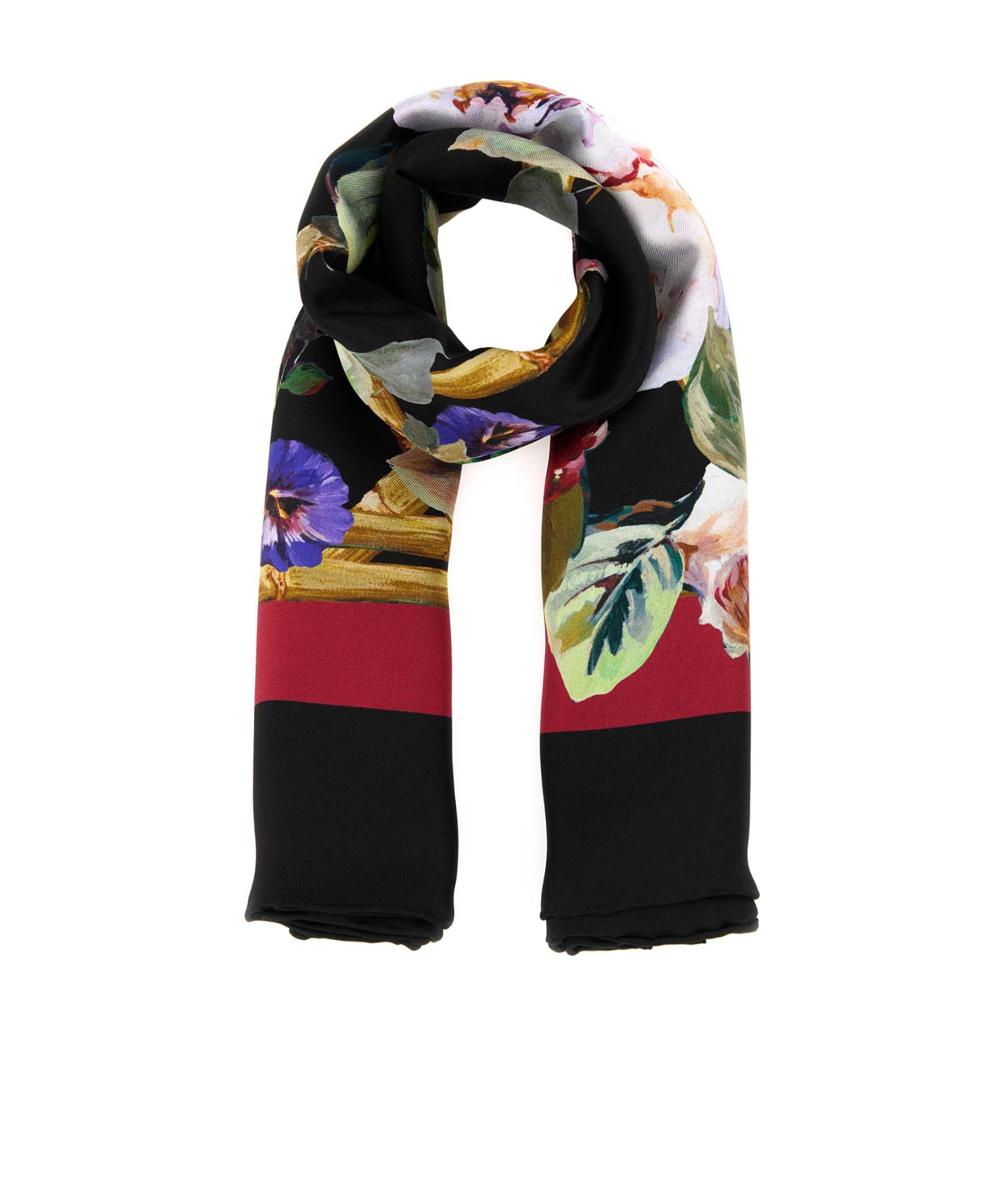 Dolce & Gabbana Floral-print Silk Scarf In Black