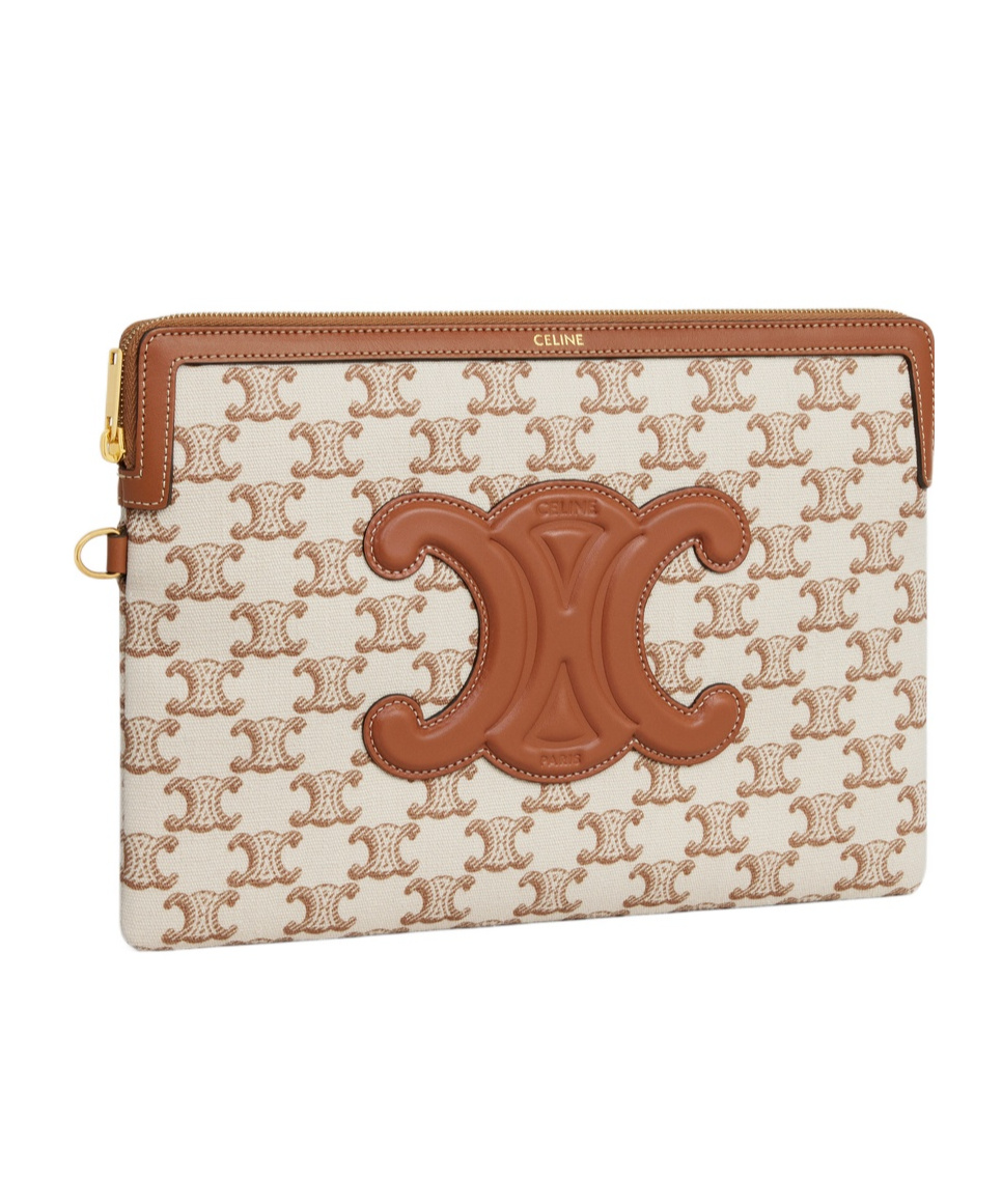 Celine Triomphe Printed Trumpet Handbag In White