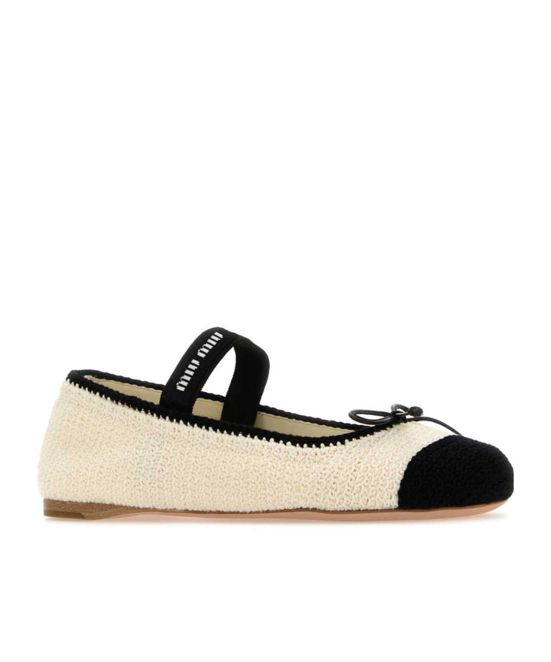 Miu Miu Ballerina In White And Black Crochet Knit Women In Nude
