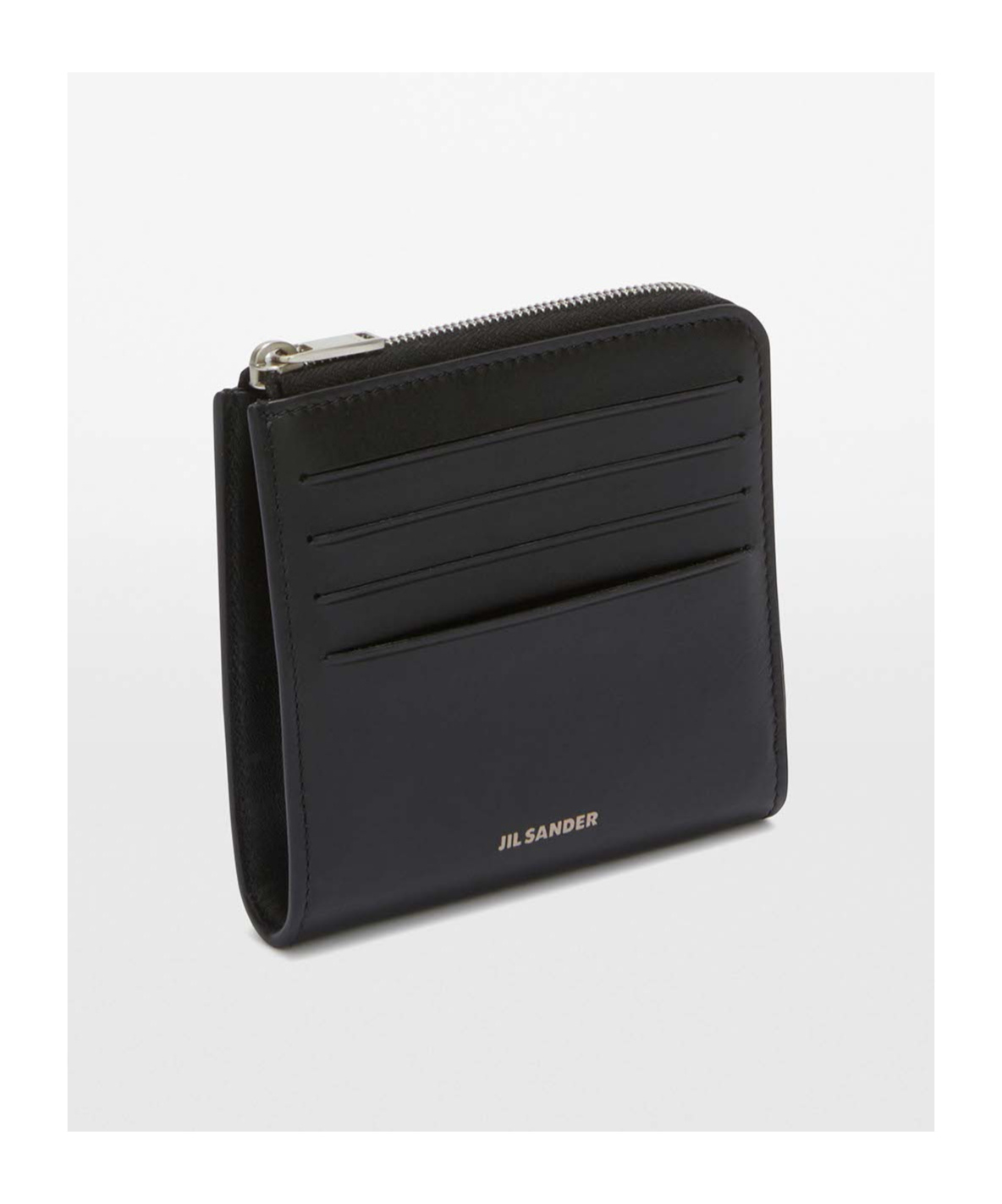 Jil Sander Leather Card Holder With Top Zip Closure In Black
