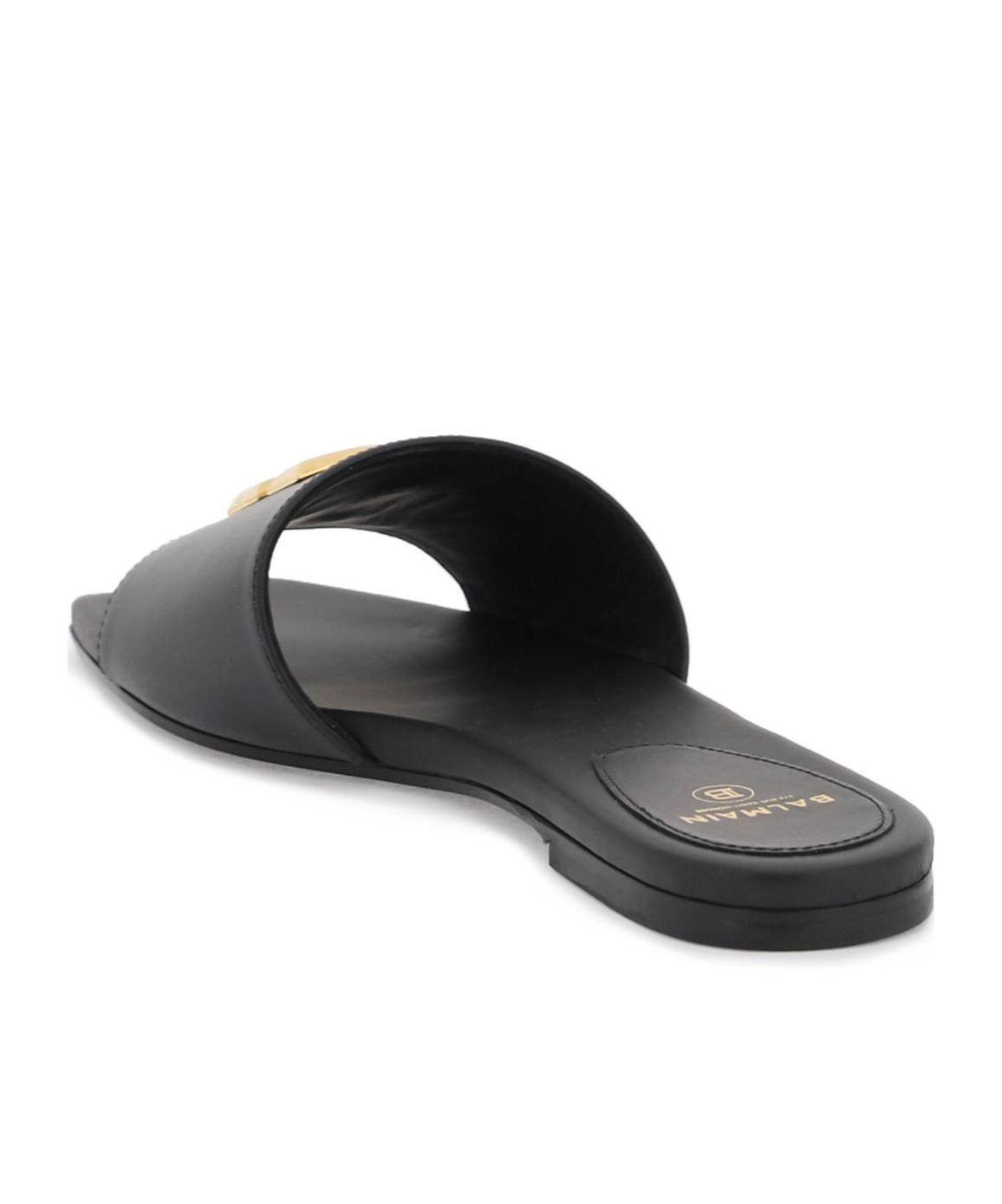 Balmain Dafne Logo-plaque Leather Slides In Black