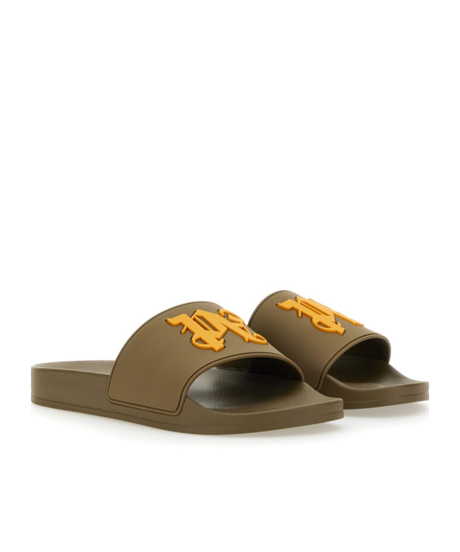 Palm Angels Logo-embossed Rubber Slides In Green