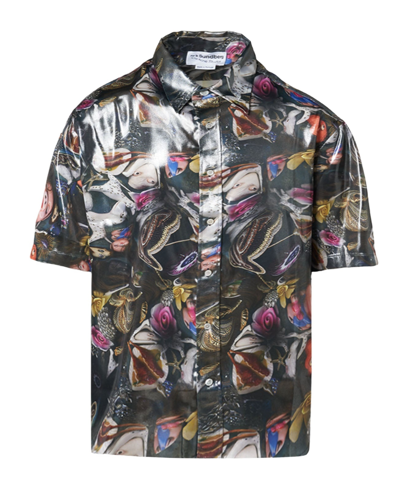 Shop Acne Studios Graphic-print Lamé Shirt In Black