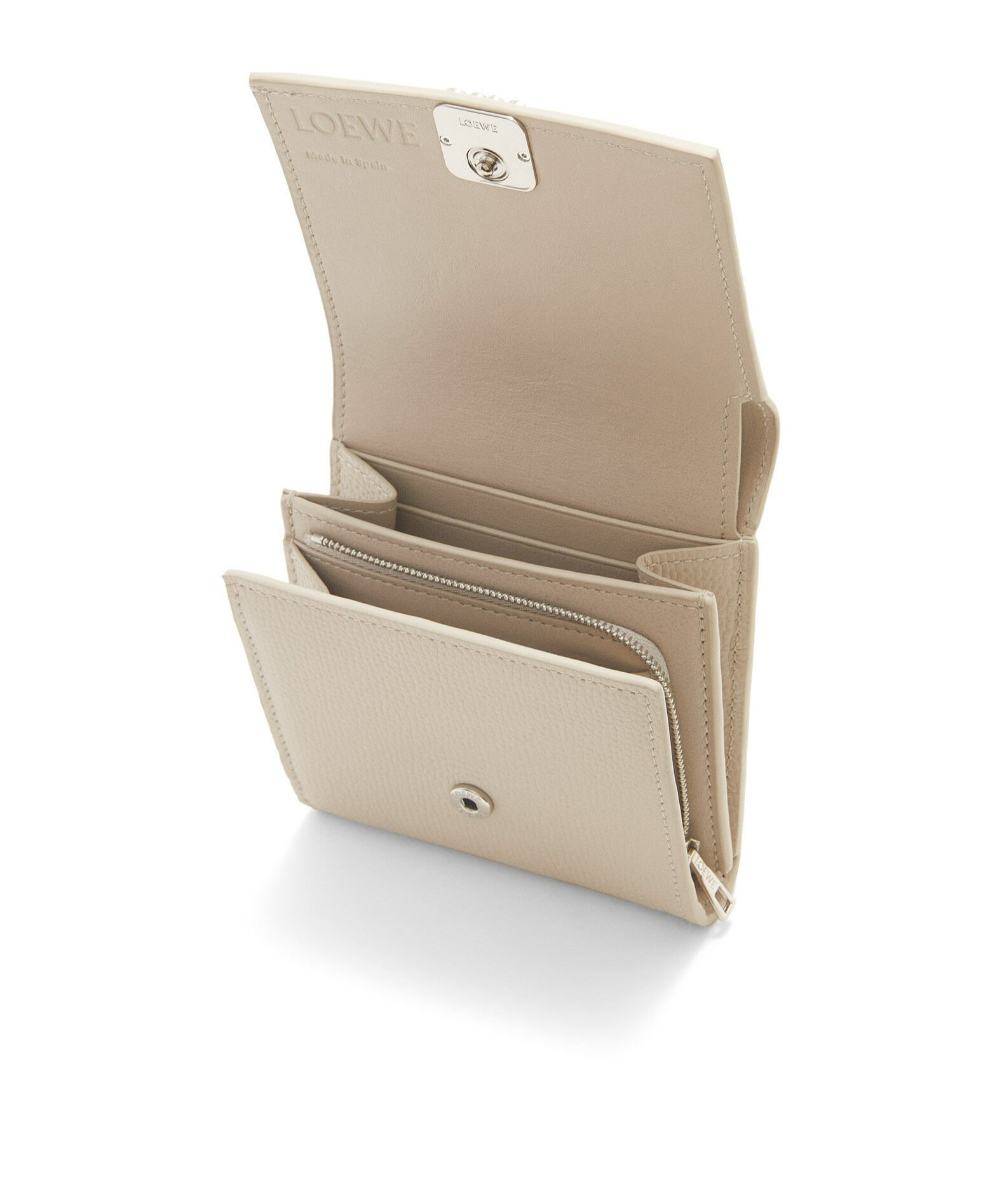 Shop Loewe Anagram Compact Flap Wallet In Pebble Grain Calfskin In Nude