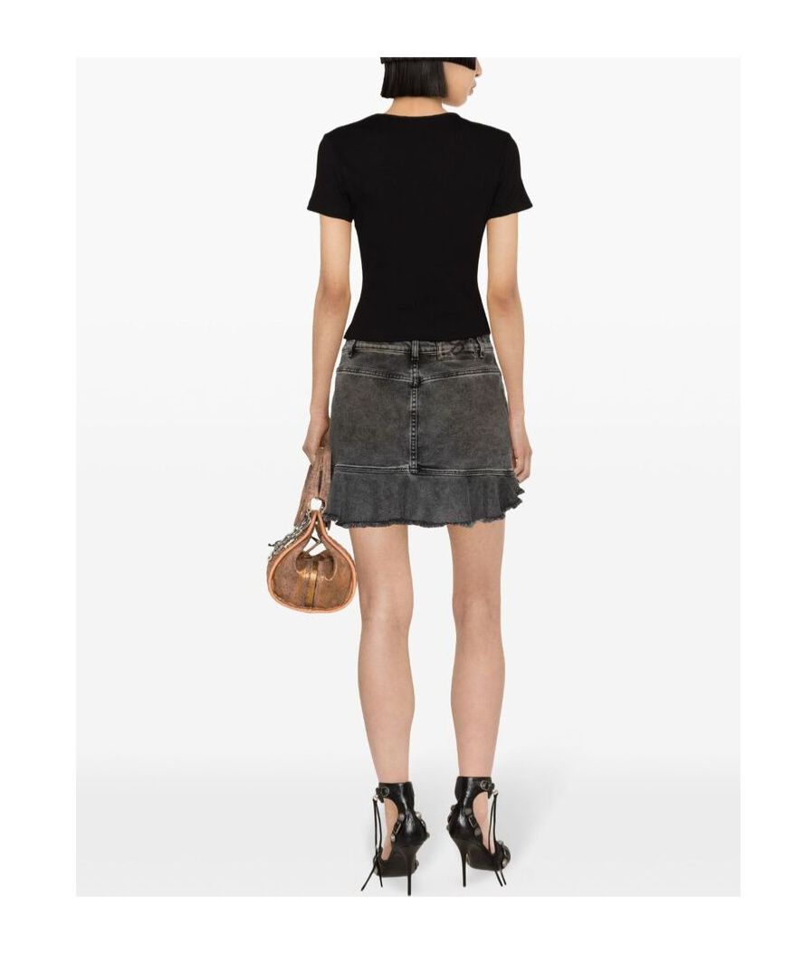 Blumarine Women Logo Ribbed Cotton Cropped T-shirt In Black