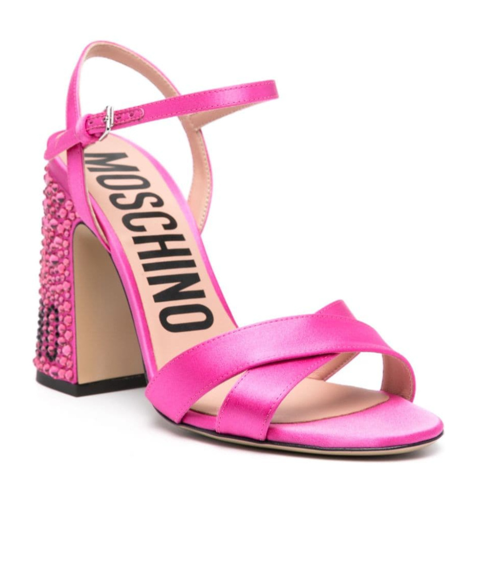 Moschino Crystal-embellished Block Heel Sandals In Pink
